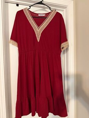 Girls' Red Lace-Trim V-Neck Dress